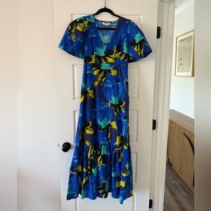 Christopher John Rogers Vibrant Blue and Yellow Maxi Dress